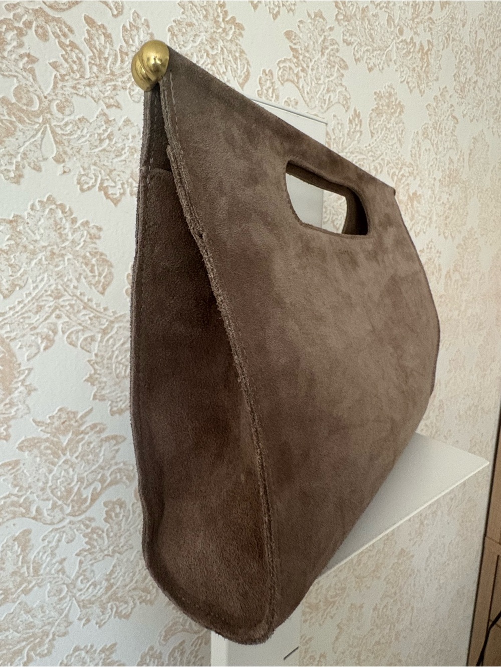 Clare V. Petit Maude Maison Mushroom Taupe Gray Suede Clutch Bag 12” x 9.5” x 5” - Picture 5 of 14